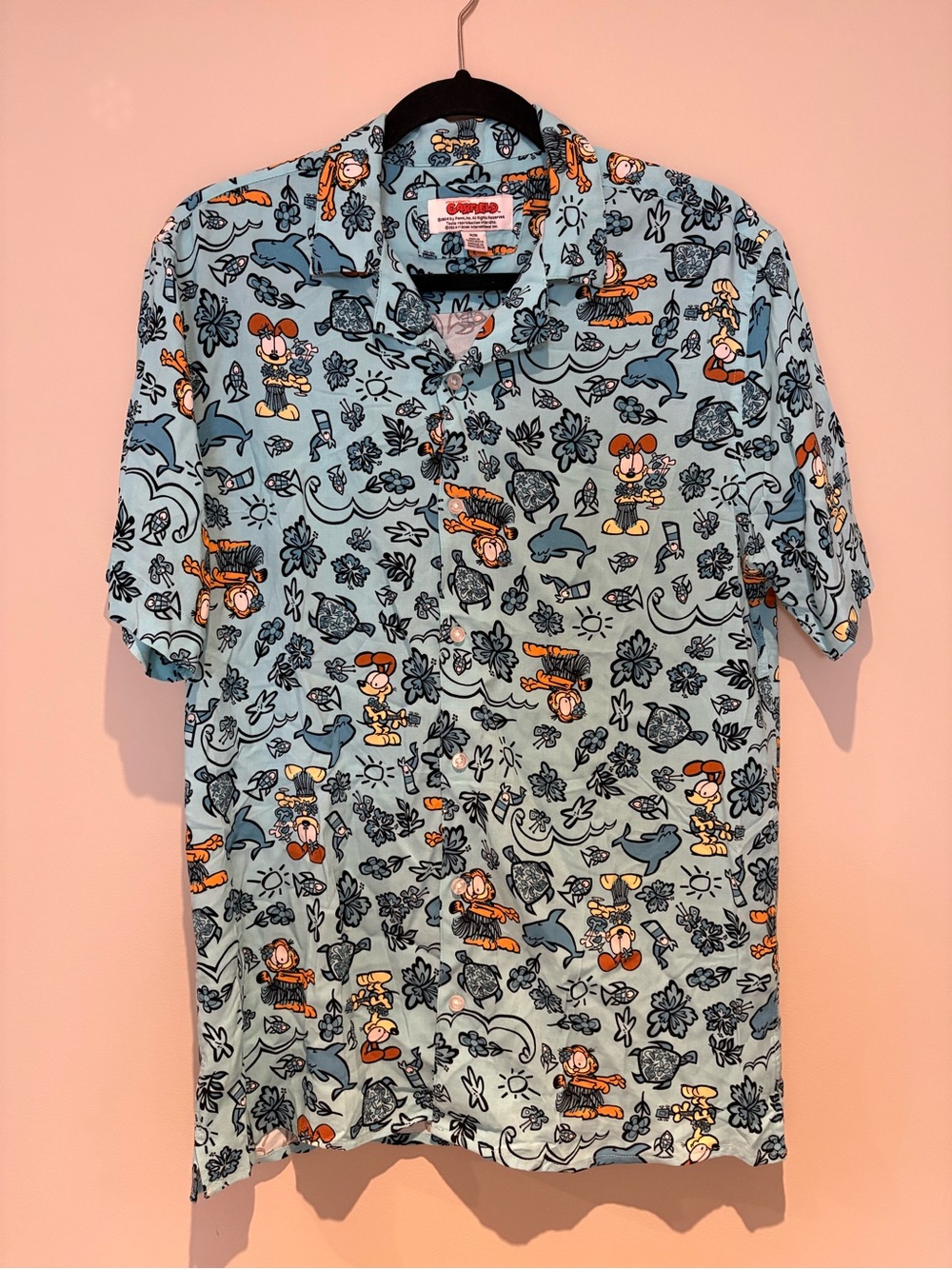 Light Blue Printed GARFIELD Short-Sleeve Casual Button-Down Shirt